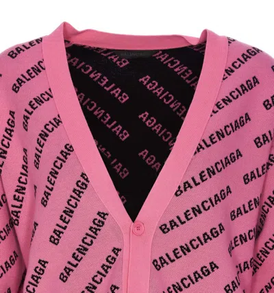 Shop Balenciaga All Over Logo Cardigan In Pink