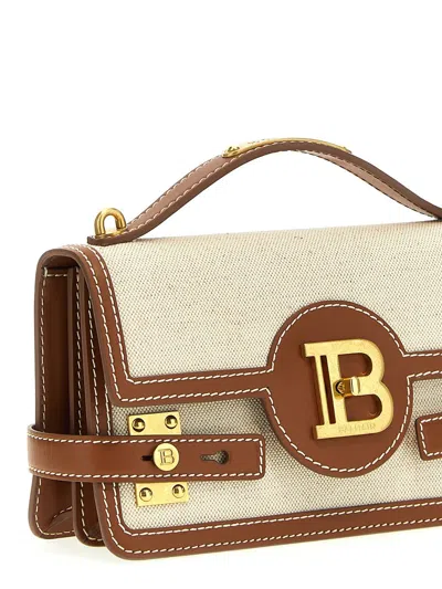 Shop Balmain 'b-buzz 24' Brown Leather And Fabric Bag