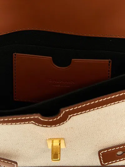 Shop Balmain 'b-buzz 24' Brown Leather And Fabric Bag
