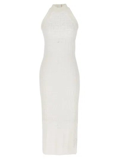 Shop Balmain Monogrammed Knit Dress In White