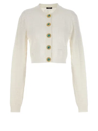 Shop Balmain 'monogramma' Cardigan In White