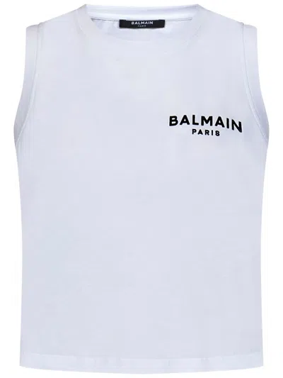 Shop Balmain Tank Top With Logo In White