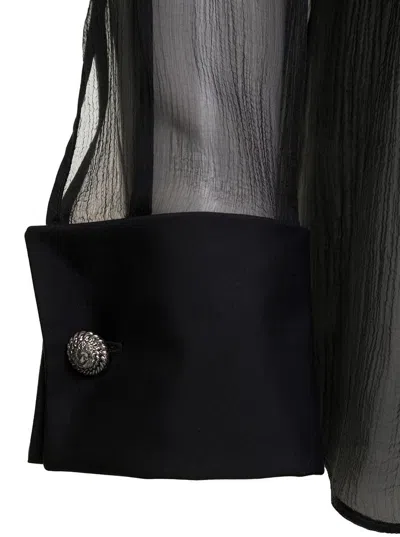 Shop Balmain Black Shirt With Oversized Pointed Collar In Silk Woman