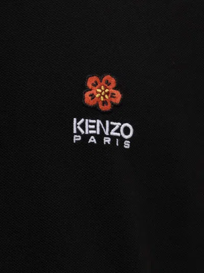 Shop Kenzo Black Polo Shirt In Piquet With Broke Flower Crest Embroidey  To The Chest  Man