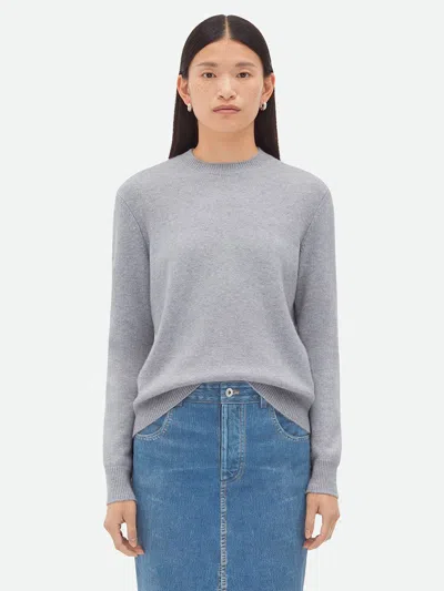 Shop Bottega Veneta Cashmere Sweater With Braided Leather Applications Clothing In Grey