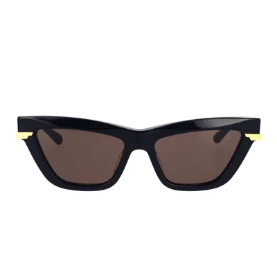 Shop Bottega Veneta Sunglasses In 001 Black Gold Grey