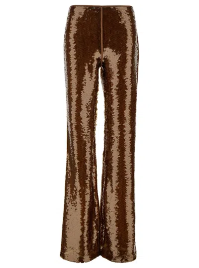Shop Alberta Ferretti Sequin Pants In Brown