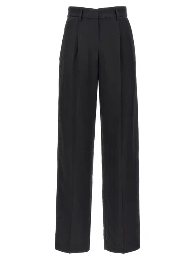 Shop Brunello Cucinelli Black High Waisted Tailored Trousers In Linen Blend Woman