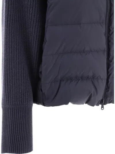 Shop Brunello Cucinelli Down Jacket With Monili, Knitted Hood And Sleeves In Blue