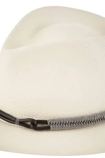 Shop Brunello Cucinelli 'panama' Hat In White/black