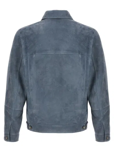 Shop Brunello Cucinelli Suede Jacket In Blue