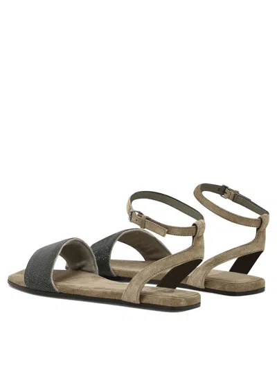 Shop Brunello Cucinelli Sandals With Precious Strap In Beige