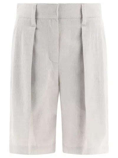 Shop Brunello Cucinelli Pleated Bermuda Shorts In Gray