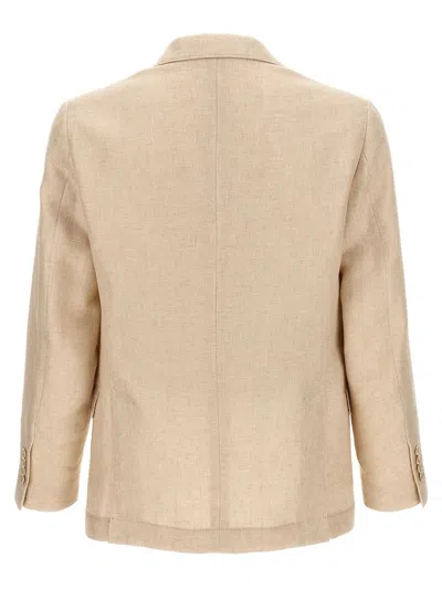 Shop Brunello Cucinelli Cotton And Linen Single-breasted Jacket In Beige