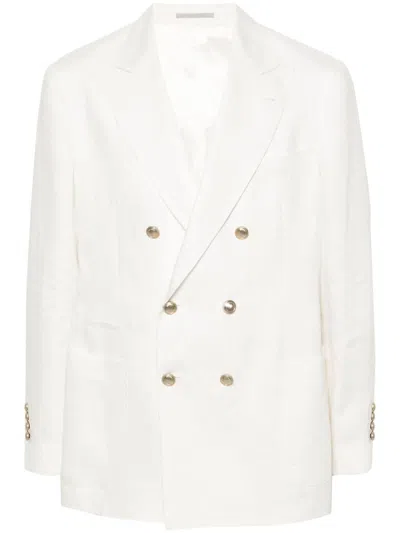 Shop Brunello Cucinelli Linen Single-breasted Blazer Jacket In White