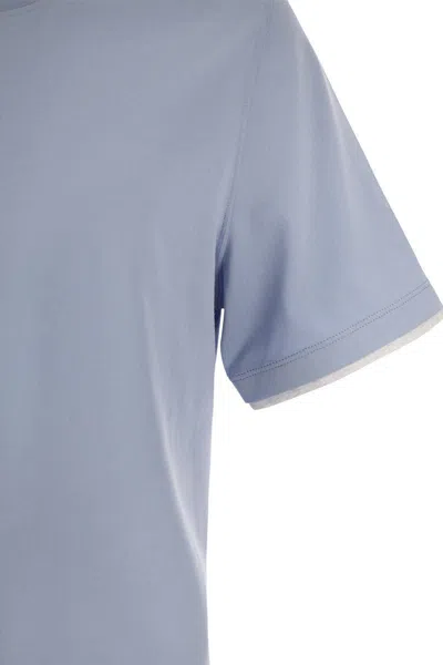Shop Brunello Cucinelli Slim Fit Crew-neck T-shirt In Lightweight Cotton Jersey In Blue