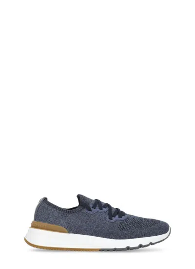 Shop Brunello Cucinelli Cotton Chiné Knit Sneakers In Blue