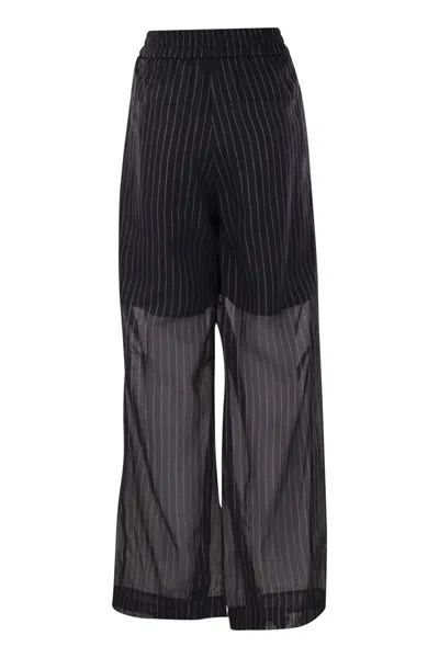 Shop Brunello Cucinelli Sparkling Stripe Cotton Gauze Loose Trousers In Night Blue