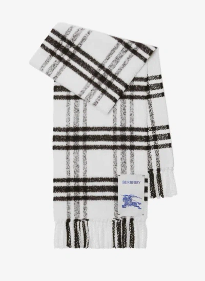 Shop Burberry Check Wool Scarf In White