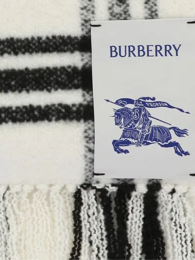 Shop Burberry Check Wool Scarf In White
