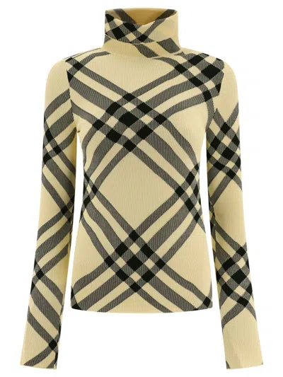 Shop Burberry Check Sweater In Beige