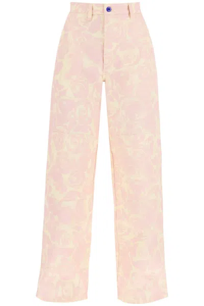 Shop Burberry "rose Print Canvas Workwear Pants" In Pink