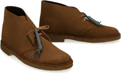 Shop Clarks Suede Desert Boots In Saddle Brown