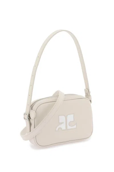 Shop Courrèges Light Beige Calfskin Shoulder Bag In Mastic Grey