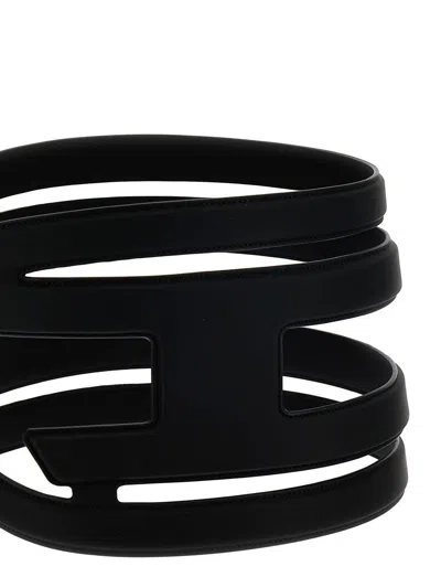 Shop Diesel Oval-d Leather Belt In Black