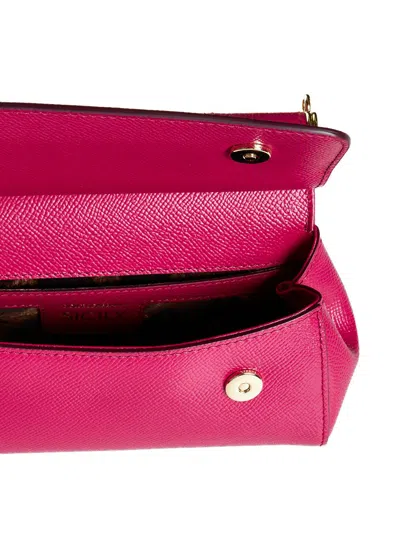Shop Dolce & Gabbana Fuchsia Leather Sicily Handle Bag In Red