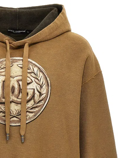 Shop Dolce & Gabbana Logo Print Hoodie In Sand