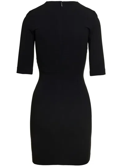 Shop Dolce & Gabbana Black Mini Dress With Short Sleeves And Neckline Detail In Viscose Blend Woman