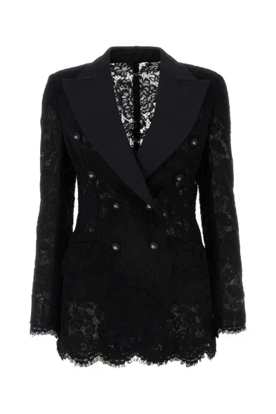 Shop Dolce & Gabbana Turlington Double-breasted Lace Blazer In Black