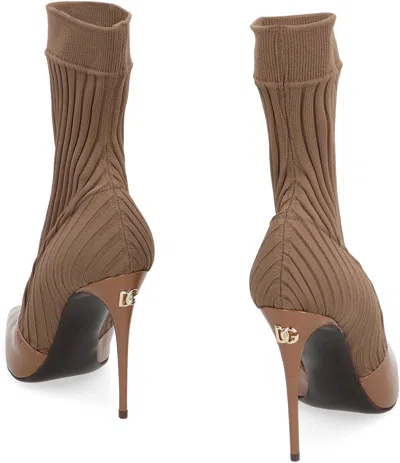 Shop Dolce & Gabbana Lollo Sock Ankle Boots In Camel