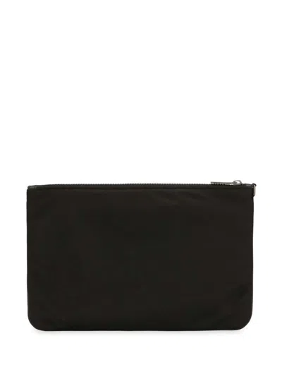 Shop Dolce & Gabbana Black Pouch With Contrasting Rubberized Logo In Nylon Man