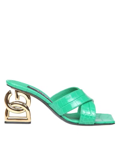 Shop Dolce & Gabbana Sandal In Crocodile Print Leather In Green