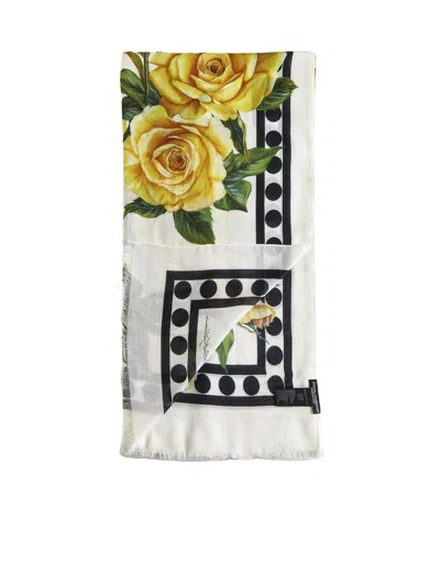 Shop Dolce & Gabbana Scarfs In Yellow Roses Fdo Bco