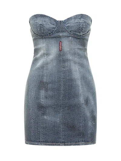 Shop Dsquared2 Blue Cotton Mini Dress