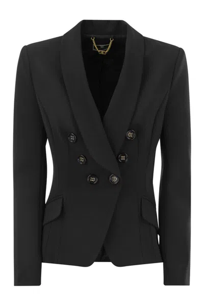 Shop Elisabetta Franchi Double-breasted Crepe Jacket With Shawl Lapels In Black