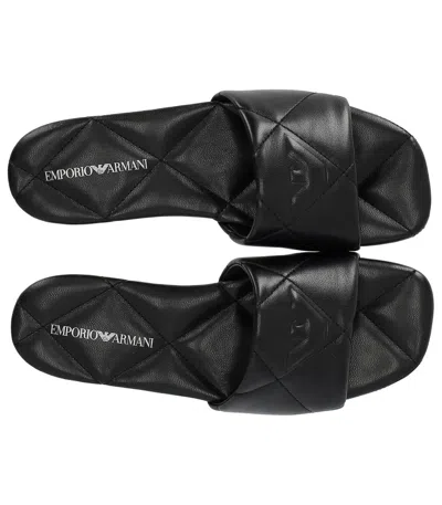 Shop Emporio Armani Black Quilted Flat Sandal
