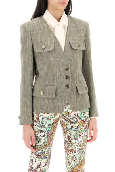 Shop Etro Fitted Jacket With Padded Shoulders In Green