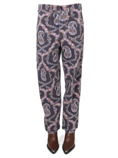 Shop Etro "paisley" Belted Jeans In Blue