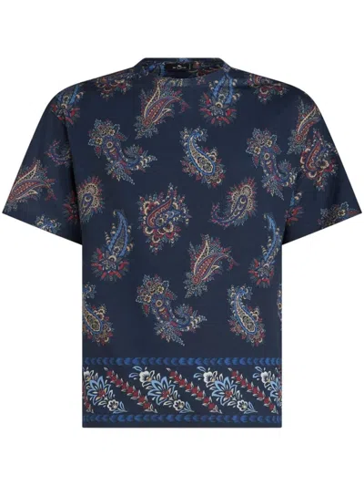 Shop Etro Printed Cotton T-shirt In Blue