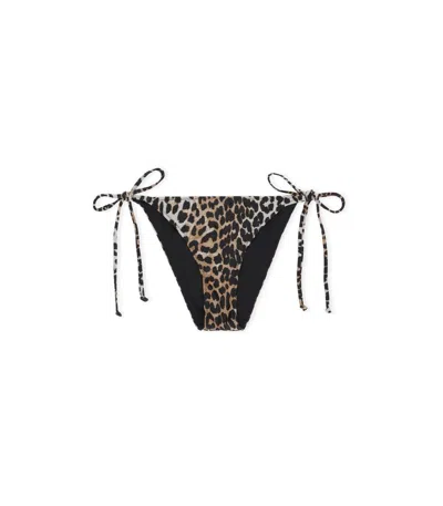 Shop Ganni Leopard-print Bikini Bottom In Brown