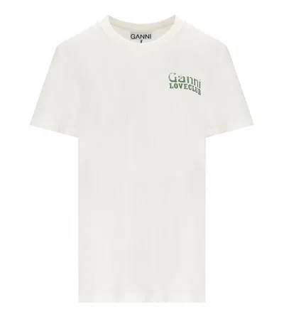 Shop Ganni Logo Print T-shirt In Beige
