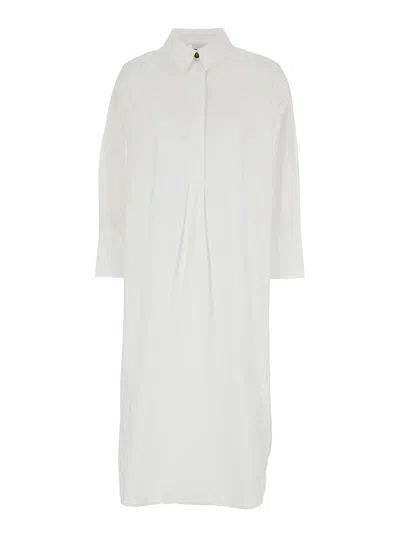 Shop Ganni Cotton Poplin Oversized Shirt Dress In White