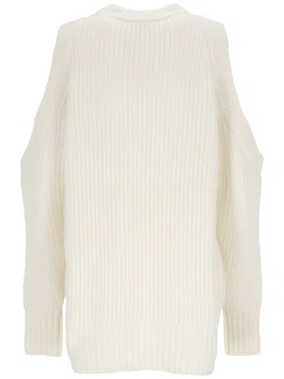 Shop Ganni Chunky Sweater With Open Shoulders In White