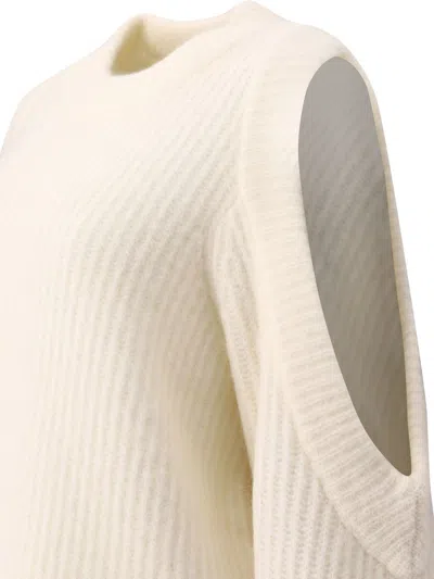 Shop Ganni Chunky Sweater With Open Shoulders In White