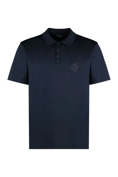 Shop Giorgio Armani Short Sleeve Cotton Polo Shirt In Blue