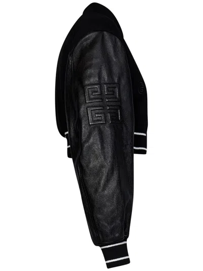 Shop Givenchy Wool Adn Leather Bomber Jacket In Black